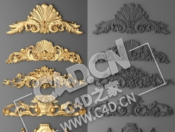 C4D欧式浮雕花构件装饰花件浮雕构件挂件套口雕花立体雕花外墙雕花模型 cartouche