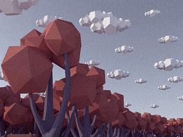 C4D低面多边形河边树林景观场景模型 （S387-小黑 原创作品）