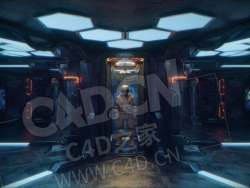 电梯舱内的宇航员科幻场景科幻机械舱C4D OCTANE模型