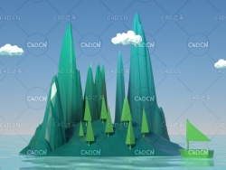 C4D OCTANE低面多边形岛屿模型