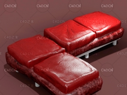 低面红色沙发C4D模型 sofa c4d model