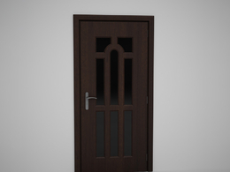 书房玻璃装饰木门深棕色单开门C4D模型下载 Door model