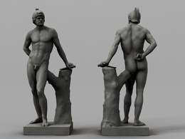 C4D人像雕塑 背靠树桩的国外男性裸体战士雕塑模型 Figure sculpture