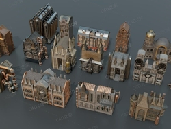 欧洲城堡赛博朋克风格楼房建筑模型 (FBX+Blender格式)ArtStation – Steampunk Kitbash + Textures For Concept And Game