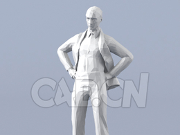 低面多边形卡通人物双手叉腰的男人模型