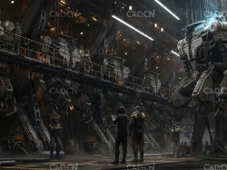 科幻机甲人生产车间车库C4D模型Hangar