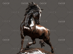 石头上的马雕塑C4D模型 Horse