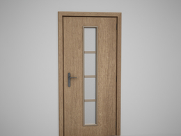 室内单开门一条玻璃分隔4条黄色C4D模型下载 Door model