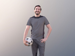 三维扫描写实人物右手抱足球的国外男人