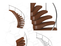 弧形旋转楼梯实木楼梯单侧扶手楼梯复式公寓别墅楼梯C4D模型Stairs 3d model-19