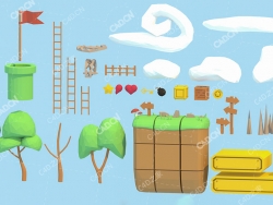 50个低面多边形卡通游戏道具模型合集Platformer Pack