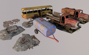 破旧的汽车场废墟C4D场景模型 Weathered Ruins 3d model