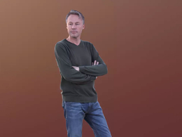 三维扫描写实人物双手抱胸前站立的国外男人