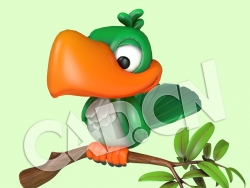 树枝上的卡通小鸟大嘴鸟模型 Bird