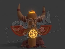 C4D低面卡通牛角火焰柱游戏模型 Draft