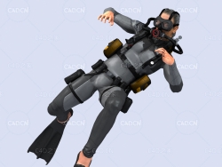 潜水员遇到危险手忙脚乱姿势动画深海潜水蛙人C4D模型DiverHunter-death lost arms