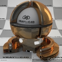 vray for c4d材质：Glass with mirrored coating orange fresnel 001