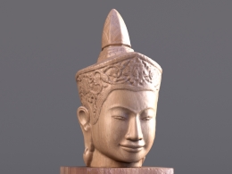 柬埔寨吴哥时期佛头木雕像高精度三维模型文件-适用CG场景渲染与3D打印（OBJ/c4d/blender）