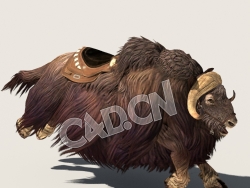 C4D麝牛奔跑模型（包含骨骼绑定动画) MuskCow_Run_F 3D Model