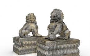 古代雕刻石狮C4D模型 Stone lions 3D model