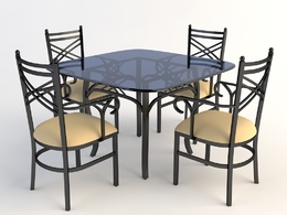 欧式铁艺桌椅 四人桌 方桌 餐桌 玻璃桌椅C4D模型 Tables and chairs -048 3d model