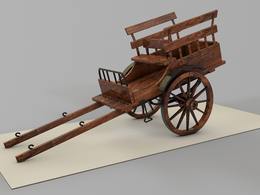 双轮木头拉车C4D模型 wooden cart