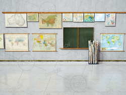 C4D地理学科教学器械地图挂图黑板卷轴地图三维模型下载