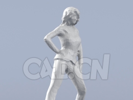 低面多边形卡通人物叉腰站立的短发女人模型