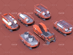 6个油罐列车装油栈桥 油罐火车车厢C4D模型 Pain Train Carriage