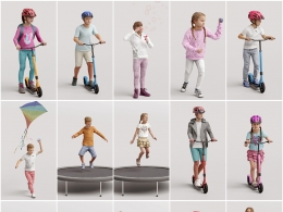 逼真小朋友3D角色模型合集，适用于各类场景渲染与动画制作的高质量儿童人物素材资源Humano - Vol.10 Kids