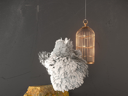 C4D Corona鸟笼与羽毛创意工程