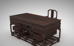 中式家具：雕花桌椅C4D模型