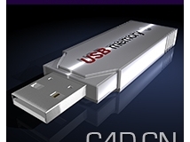 C4D USB 优盘模型：A model of a USB memory module.