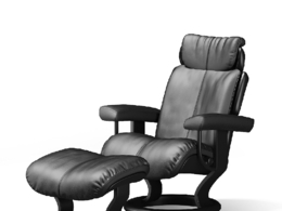 带脚凳黑色真皮单人沙发椅C4D模型