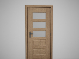 黄色原木门三块玻璃压线木门C4D模型下载 Door model