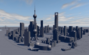 上海陆家嘴外滩,黄浦大桥,东方明珠,世贸大厦,3D建筑场景模型