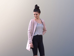 三维扫描写实人物走路回头看的外国女孩