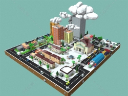 C4D低聚城市大楼市政厅小镇建筑模型下载