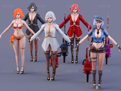 五个不同服装的性感黑丝袜卡通动漫女孩人物C4D模型Velvet - 3D Model