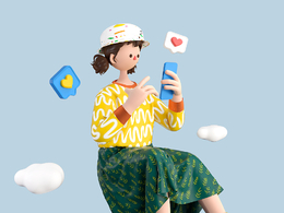 时尚长裙女孩坐着玩手机C4D OCTANE模型下载