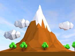 C4D低面多边形雪山模型