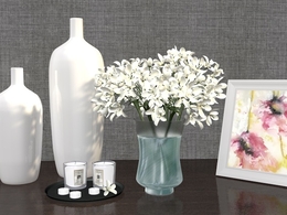 室内装饰花卉 花瓶C4D模型 Decorative Set of Flowers 3D Model