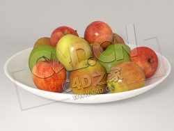 瓷碗水果苹果红苹果青苹果C4D模型 Apples porcelaine bowl