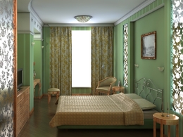 C4D室内模型：绿色卧室渲染模型 Bedroom rendering model