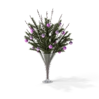 圣诞节装饰物：松枝彩蛋花瓶C4D模型 Christmas decorations 3D model