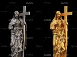 C4D金属耶稣十字架雕塑模型