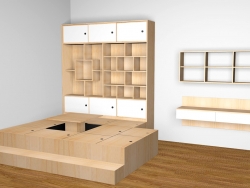 日式榻榻米床柜一体 书架书桌