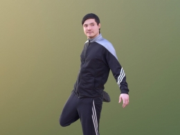 三维扫描写实人物抬腿锻炼健身的国外男人