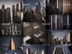 现代城市高楼大厦3D模型 Kitbash3D – Mini Kit Skylines (OBJ/FBX/MAX/MTL格式)