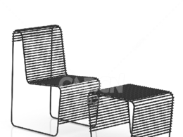 带脚凳的黑色金属铁艺椅子C4D户外庭院家具模型下载